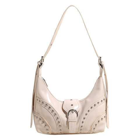 White Studded Pu Leather Shoulder Bag With Strap Women's Bags & Handbags