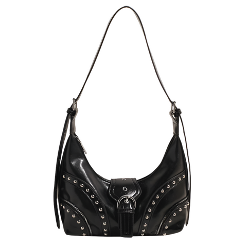 Black Studded Pu Leather Shoulder Bag With Strap Women's Bags & Handbags