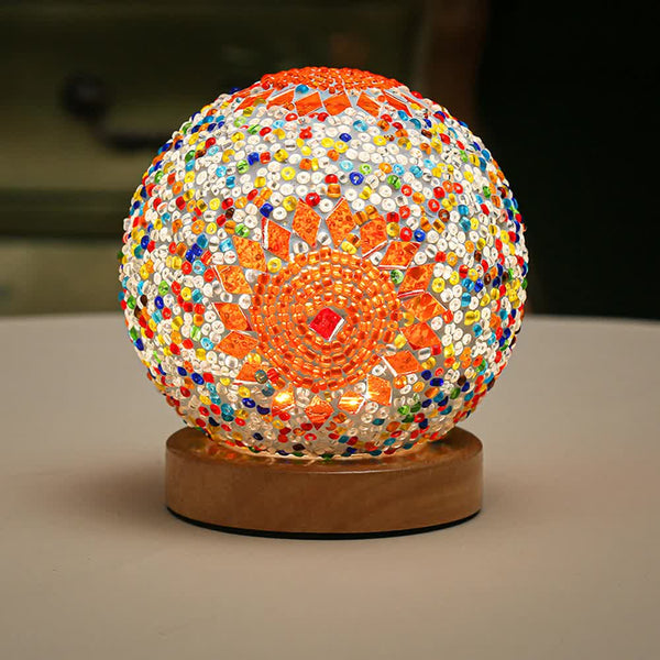 Elosung Orange Handmade Mosaic Glass Lamp Vibrant Decorative Table Light Lamps