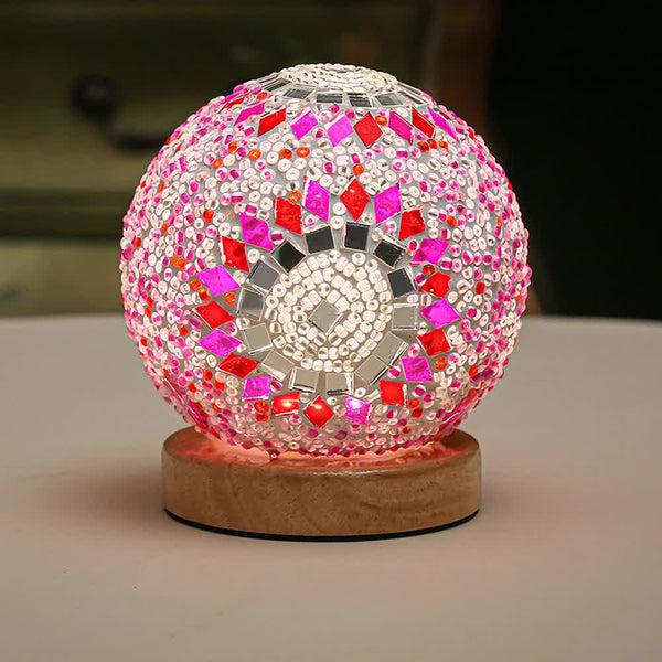 Elosung Pink Handmade Mosaic Glass Lamp Vibrant Decorative Table Light Lamps
