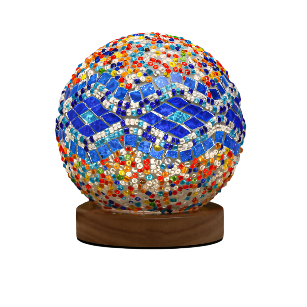 Elosung Wavy Blue Handmade Mosaic Glass Lamp Vibrant Decorative Table Light Lamps