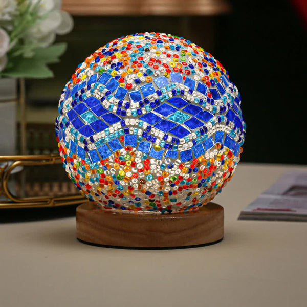 Elosung Wavy Blue Handmade Mosaic Glass Lamp Vibrant Decorative Table Light Lamps