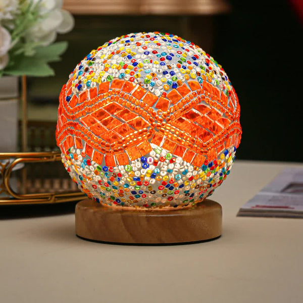 Elosung Wavy Orange Handmade Mosaic Glass Lamp Vibrant Decorative Table Light Lamps