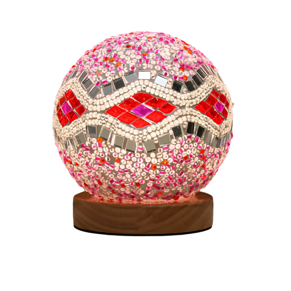 Elosung Pink Diamond Pattern Handmade Mosaic Glass Lamp Vibrant Decorative Table Light Lamps