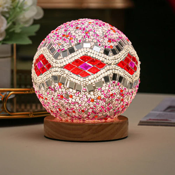 Elosung Pink Diamond Pattern Handmade Mosaic Glass Lamp Vibrant Decorative Table Light Lamps
