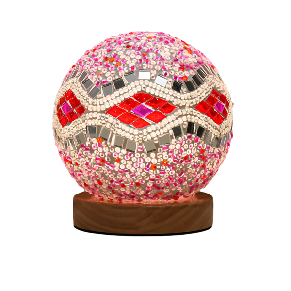 Elosung Pink Diamond Pattern Handmade Mosaic Glass Lamp Vibrant Decorative Table Light Lamps