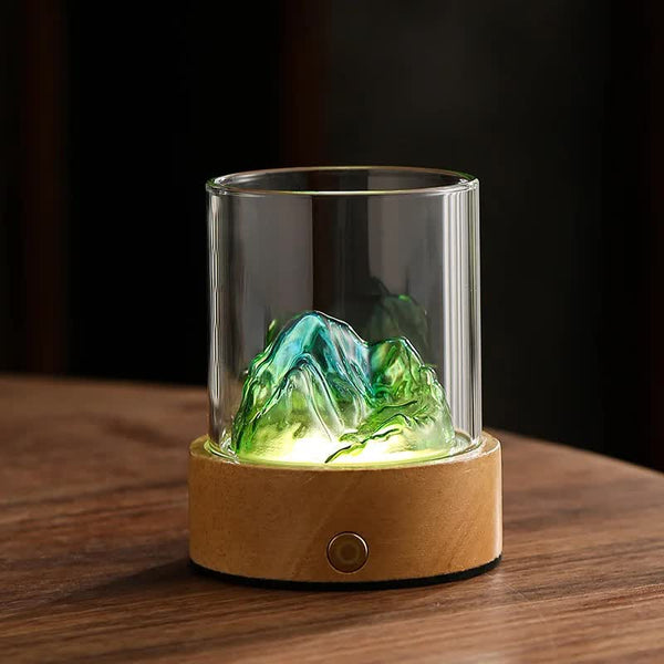 Green Blue Led Glass Night Light With Mountain Design Usb Rechargeable Night Lights