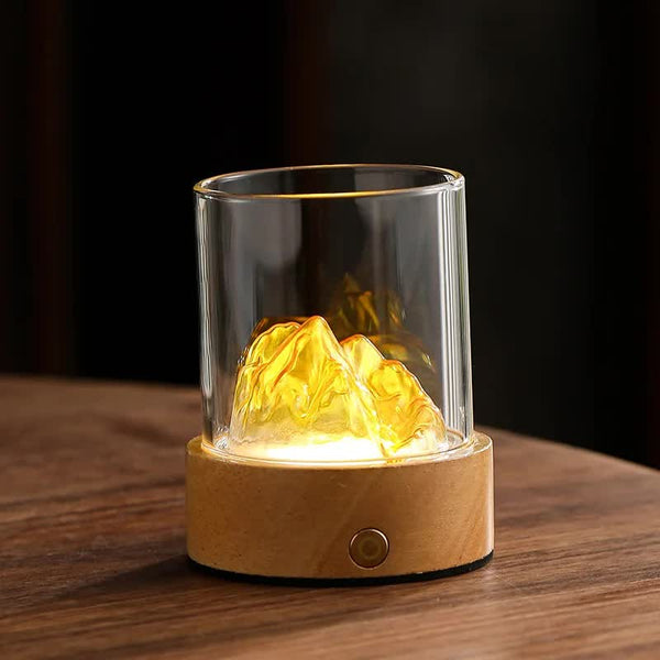 Gold Led Glass Night Light With Mountain Design Usb Rechargeable Night Lights
