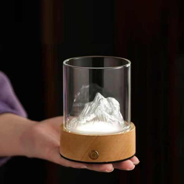 Gold Led Glass Night Light With Mountain Design Usb Rechargeable Night Lights