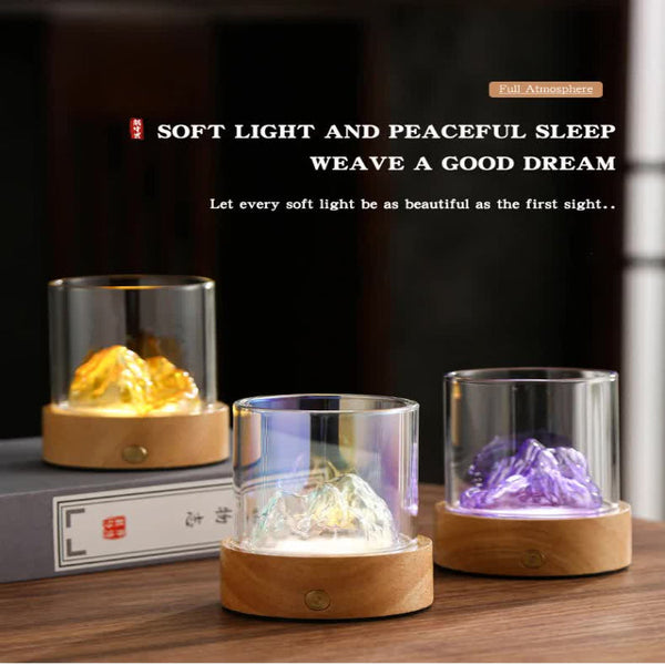Elosung Pink Led Glass Night Light With Mountain Design Usb Rechargeable Night Lights