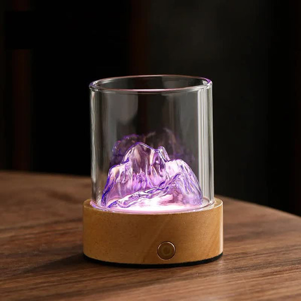 Purple Led Glass Night Light With Mountain Design Usb Rechargeable Night Lights