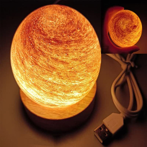 Morning Glow Led Planet Night Light With Wooden Base Usb Rechargeable Night Lights