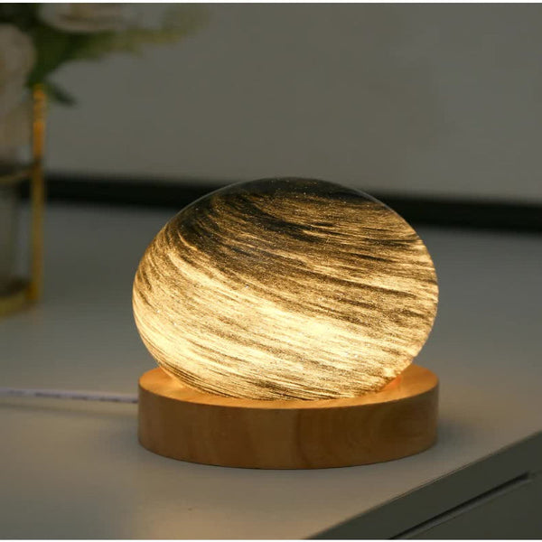 Morning Glow Led Planet Night Light With Wooden Base Usb Rechargeable Night Lights
