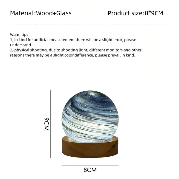 Morning Glow Led Planet Night Light With Wooden Base Usb Rechargeable Night Lights