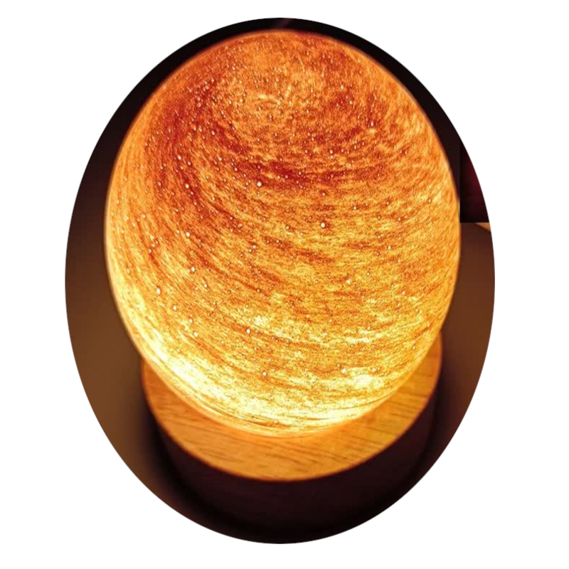 Morning Glow Led Planet Night Light With Wooden Base Usb Rechargeable Night Lights