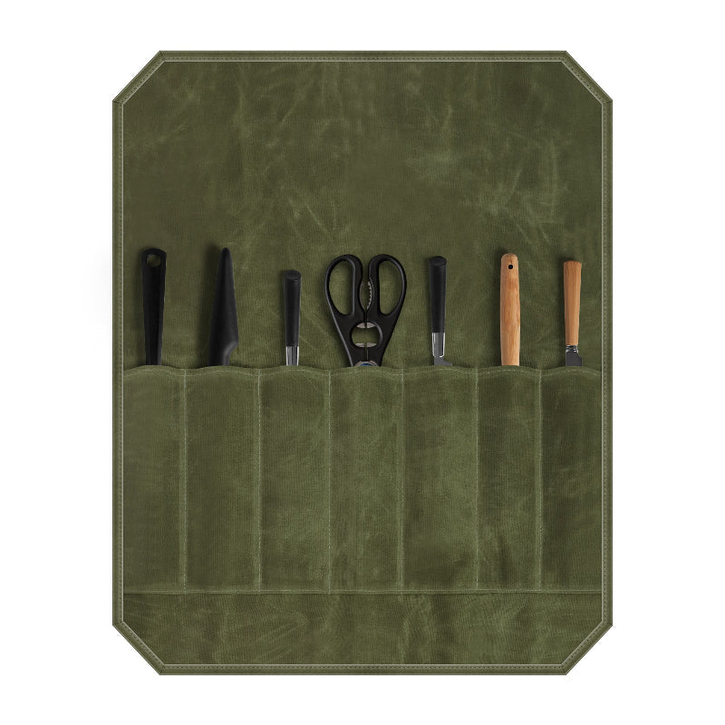Green Durable Waxed Canvas Knife Roll Bag Portable Chef Tool Organizer Knife Blocks & Storage