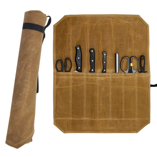 Green Durable Waxed Canvas Knife Roll Bag Portable Chef Tool Organizer Knife Blocks & Storage
