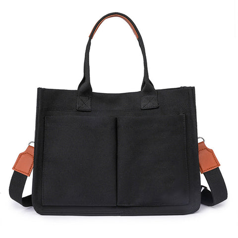 Elosung Black Stylish Canvas Briefcase Tote Bag With Large Capacity For Women Women's Bags & Handbags