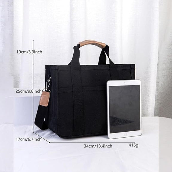 Women's Bags & Handbags Elosung Black Stylish Canvas Briefcase Tote Bag With Large Capacity For Women