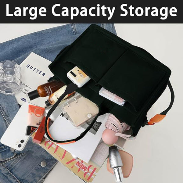 Women's Bags & Handbags Elosung Black Stylish Canvas Briefcase Tote Bag With Large Capacity For Women