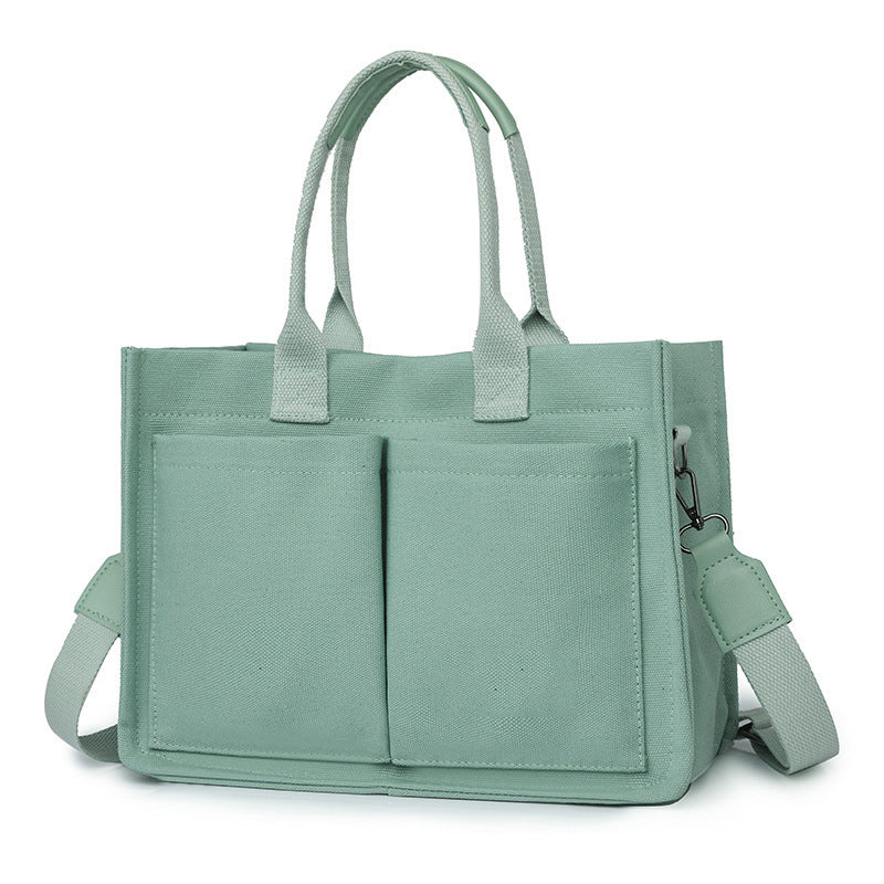 Green Stylish Canvas Briefcase Tote Bag With Large Capacity For Women Women's Bags & Handbags