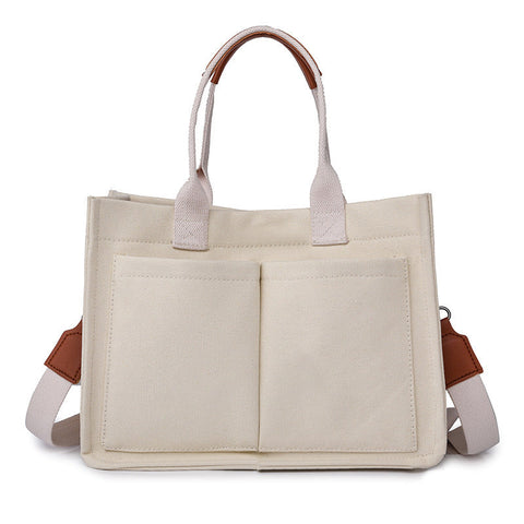Elosung White Stylish Canvas Briefcase Tote Bag With Large Capacity For Women Women's Bags & Handbags