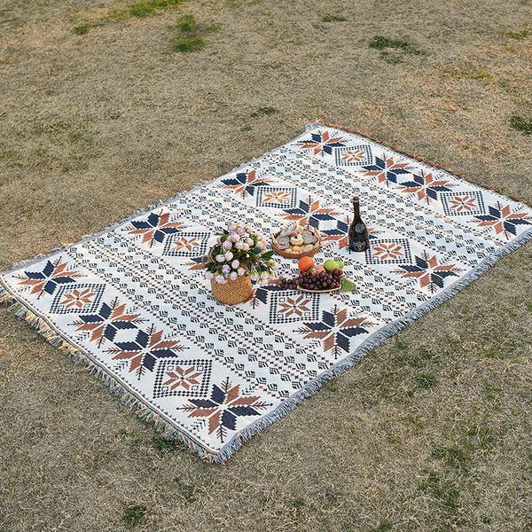 Elosung 1 Sets Of Autumn Maple Leaves Bohemian Style Outdoor Picnic Blanket 130 X 180Cm Decorative Throw Picnic Accessories