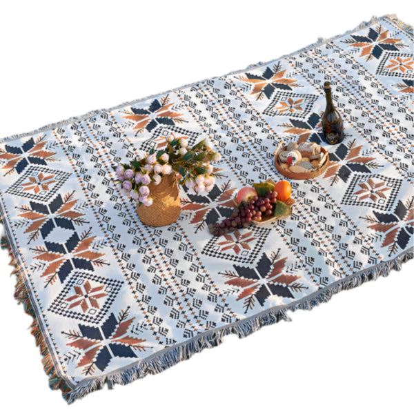 Elosung 1 Sets Of Autumn Maple Leaves Bohemian Style Outdoor Picnic Blanket 130 X 180Cm Decorative Throw Picnic Accessories