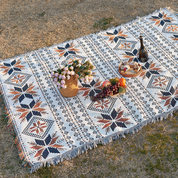 Elosung 1 Sets Of Autumn Maple Leaves Bohemian Style Outdoor Picnic Blanket 130 X 180Cm Decorative Throw Picnic Accessories