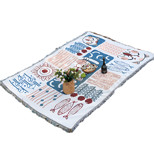 Lucky Cat Bohemian Style Outdoor Picnic Blanket 130X180cm Decorative Throw Picnic Accessories