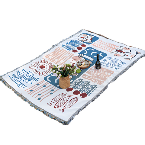Lucky Cat Bohemian Style Outdoor Picnic Blanket 130X180cm Decorative Throw Picnic Accessories