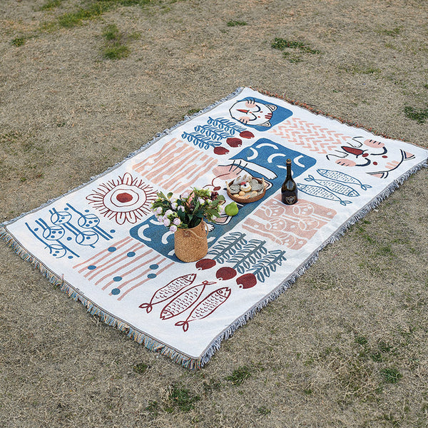 Lucky Cat Bohemian Style Outdoor Picnic Blanket 130X180cm Decorative Throw Picnic Accessories