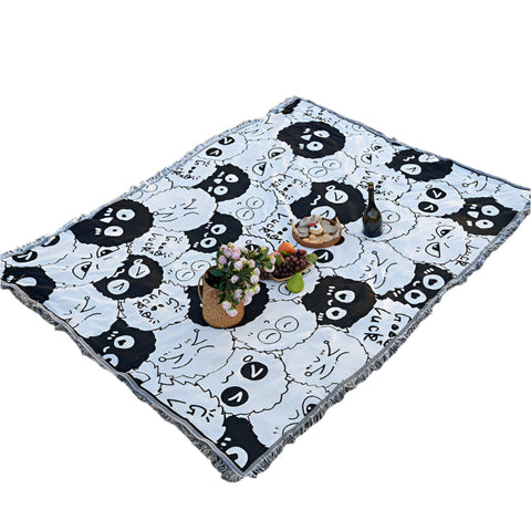 Elosung Black And White Coal Briquettes Bohemian Style Outdoor Picnic Blanket 130*180Cm Decorative Throw Picnic Accessories