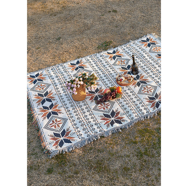Elosung 1 Sets Of Black And White Coal Briquettes Bohemian Style Outdoor Picnic Blanket 130*180Cm Decorative Throw Picnic Accessories