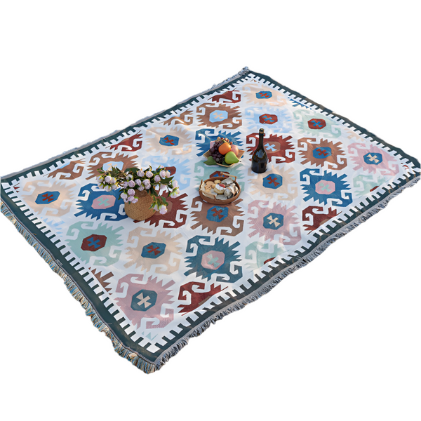 Light Coloured Geometry Bohemian Style Outdoor Picnic Blanket 130*180Cm Decorative Throw Picnic Accessories