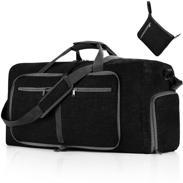 Black Large Foldable Travel Duffel Bag With Shoe Compartment And Carry Pouch Lightweight Durable Spacious Duffle Bags