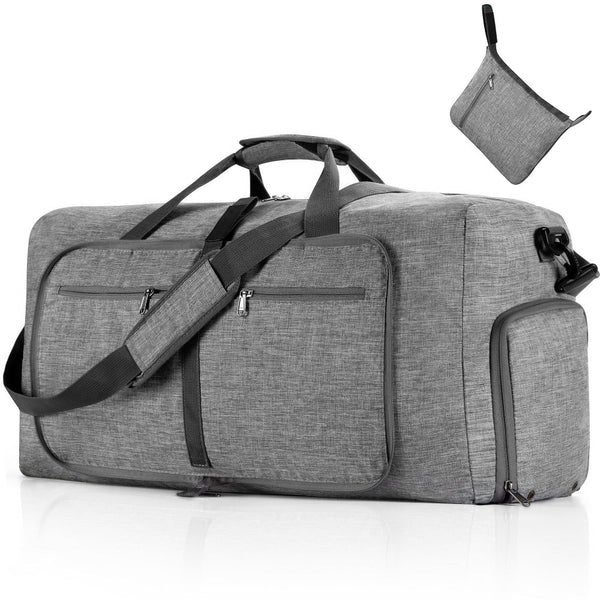Elosung Grey Large Foldable Travel Duffel Bag With Shoe Compartment And Carry Pouch Lightweight Durable Spacious Duffle Bags