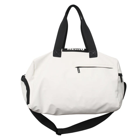 White Durable Pu Leather Sports Gym Bag Waterproof Lightweight Travel Duffle With Adjustable Strap Gym Bags