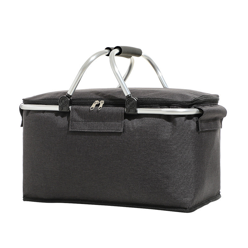 Elosung Black Aluminum Foil Insulated Picnic Basket With Zipper Lid 40X20x23cm Picnic Accessories