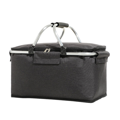 Elosung Black Aluminum Foil Insulated Picnic Basket With Zipper Lid 40X20x23cm Picnic Accessories