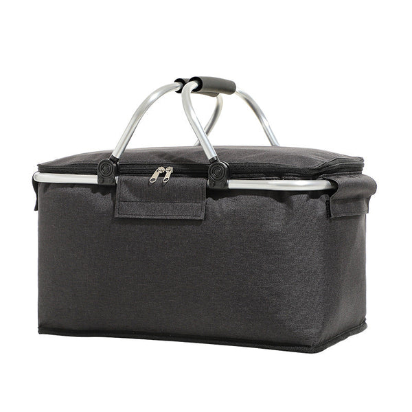 Elosung Black Aluminum Foil Insulated Picnic Basket With Zipper Lid 40X20x23cm Picnic Accessories
