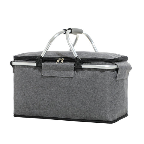 Elosung Grey Portable Aluminum Foil Insulated Picnic Basket With Zipper Lid 40X20x23cm Picnic Accessories