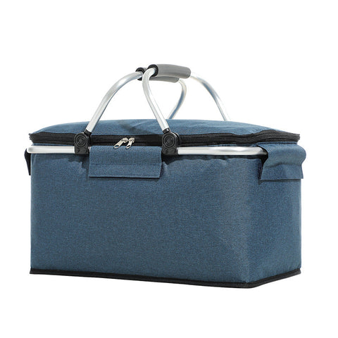 Elosung Nevy Blue Aluminum Foil Insulated Picnic Basket With Zipper Lid 40X20x23cm Picnic Accessories