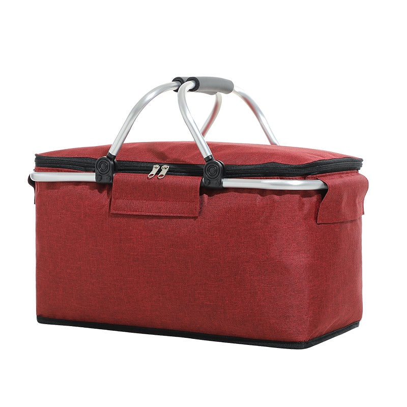 Elosung Red Aluminum Foil Insulated Picnic Basket With Zipper Lid 40X20x23cm Picnic Accessories