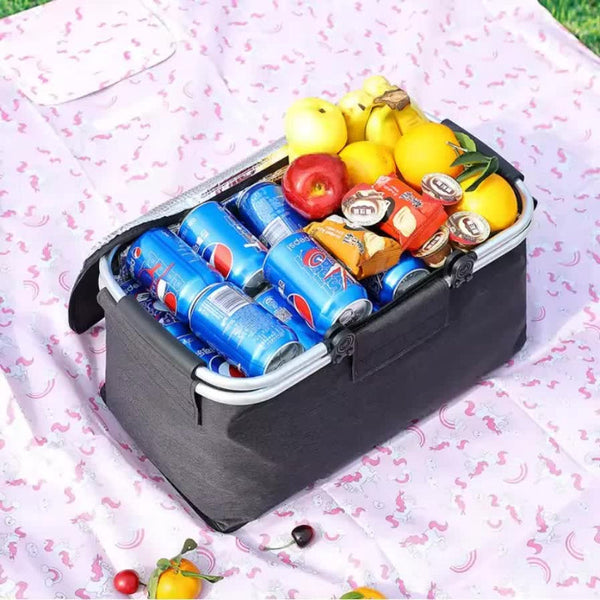 Elosung Red Aluminum Foil Insulated Picnic Basket With Zipper Lid 40X20x23cm Picnic Accessories