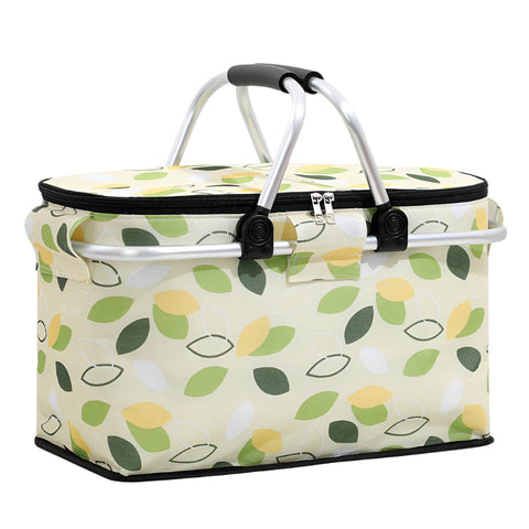 Green Leaves Aluminum Foil Insulated Picnic Basket With Zipper Lid 40X20x23cm Picnic Baskets & Backpacks