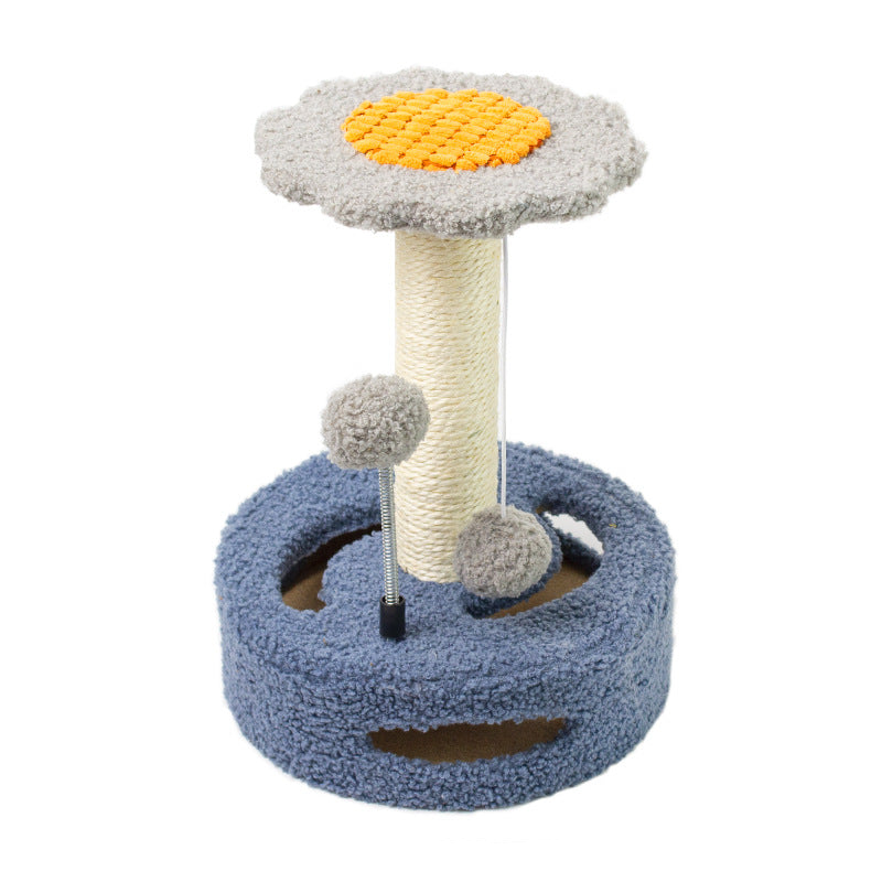 Blue Grey Interactive Cat Scratching Post With Playful Ball Toys Flower Design 35Cm Height 26Cm Base Furniture & Scratchers