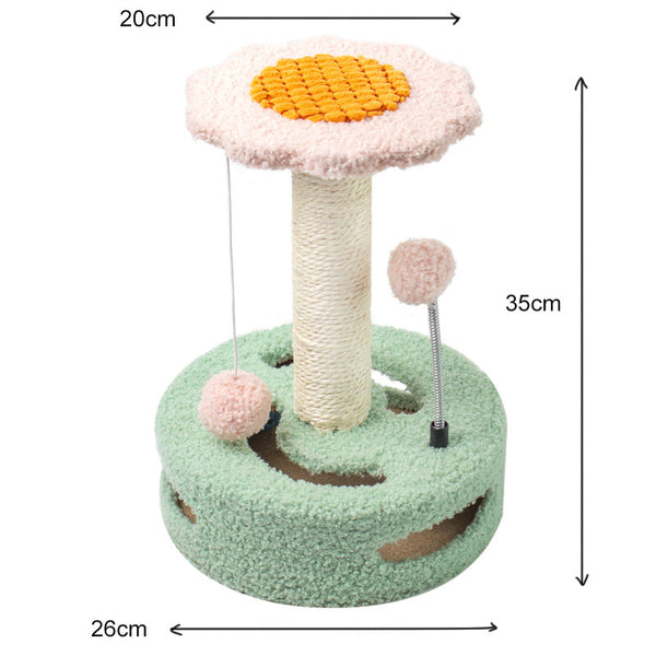Elosung Green Pink Interactive Cat Scratching Post With Playful Ball Toys Flower Design 35Cm Height 26Cm Base Furniture & Scratchers