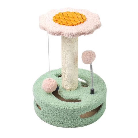 Elosung Green Pink Interactive Cat Scratching Post With Playful Ball Toys Flower Design 35Cm Height 26Cm Base Furniture & Scratchers