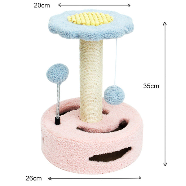 Elosung Pink Blue Interactive Cat Scratching Post With Playful Ball Toys Flower Design 35Cm Height 26Cm Base Furniture & Scratchers
